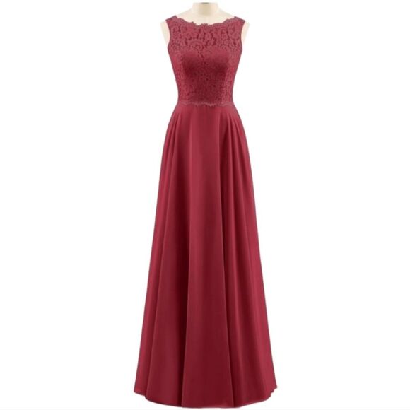 Babaroni NWT Tabitha Lace Bodice‎ Chiffon Skirt Long Dress-Burgundy Size 8 - Picture 5 of 7